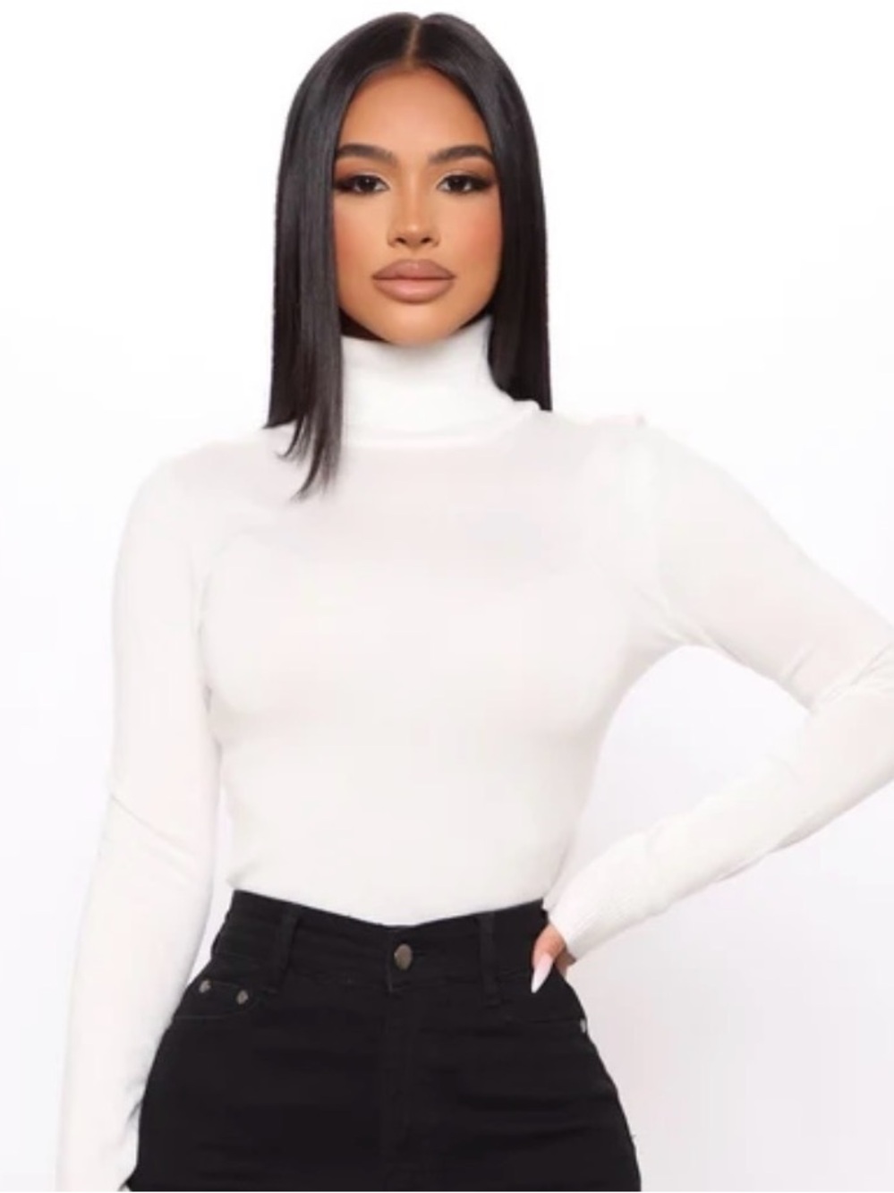 Fashion Nova White Slim Turtleneck Long Sleeve Top